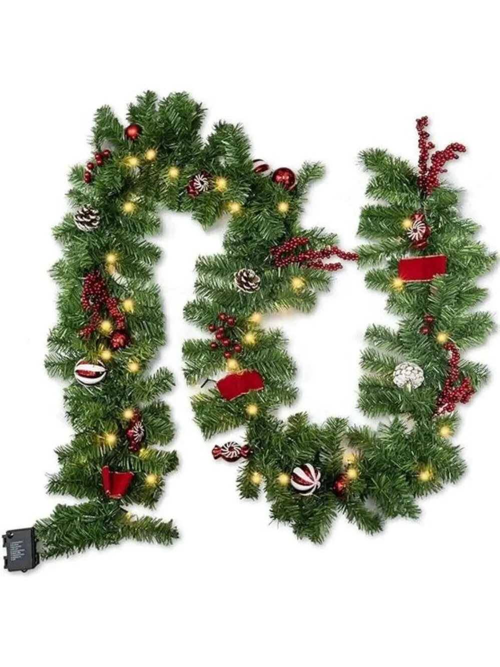 9 FT Christmas Garland Pre Lit LED Battery Operated Artificial Holiday Decoratio